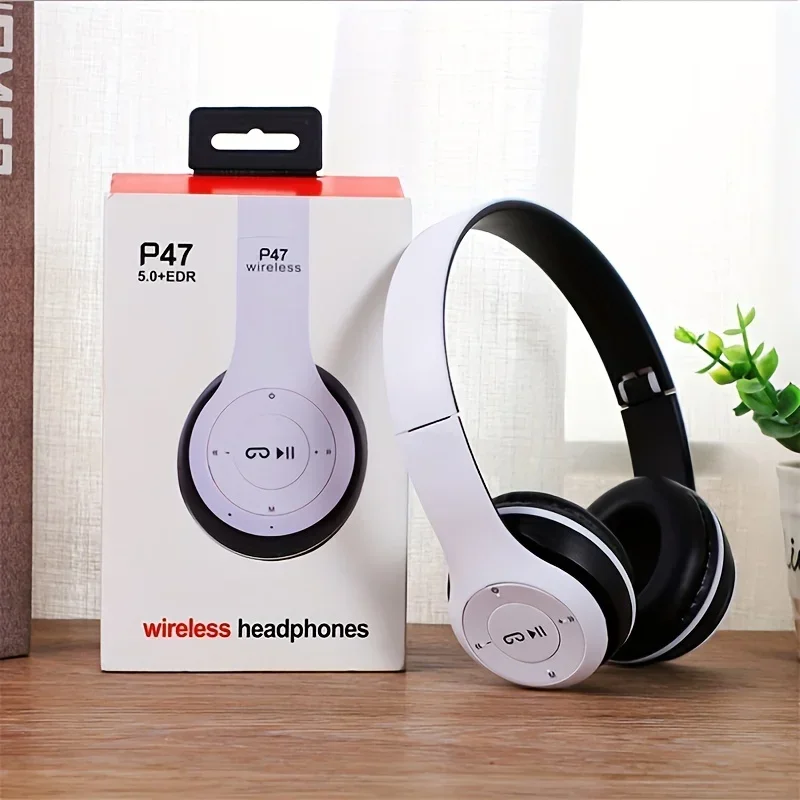 P47 bluetooth 5.0 fone de ouvido sem fio dobrável alta fidelidade estéreo baixo fone criança capacete presente com microfone adaptador usb para iphone jogo