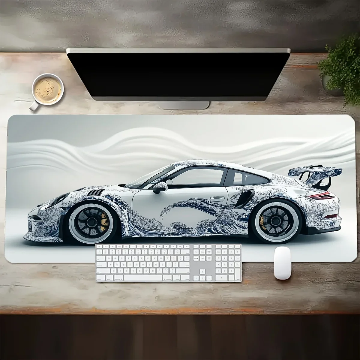 Grande branco esportes carro design gaming mouse pad antiderrapante base de borracha estendida tapete de mesa para gamer uso de escritório acessórios de computador