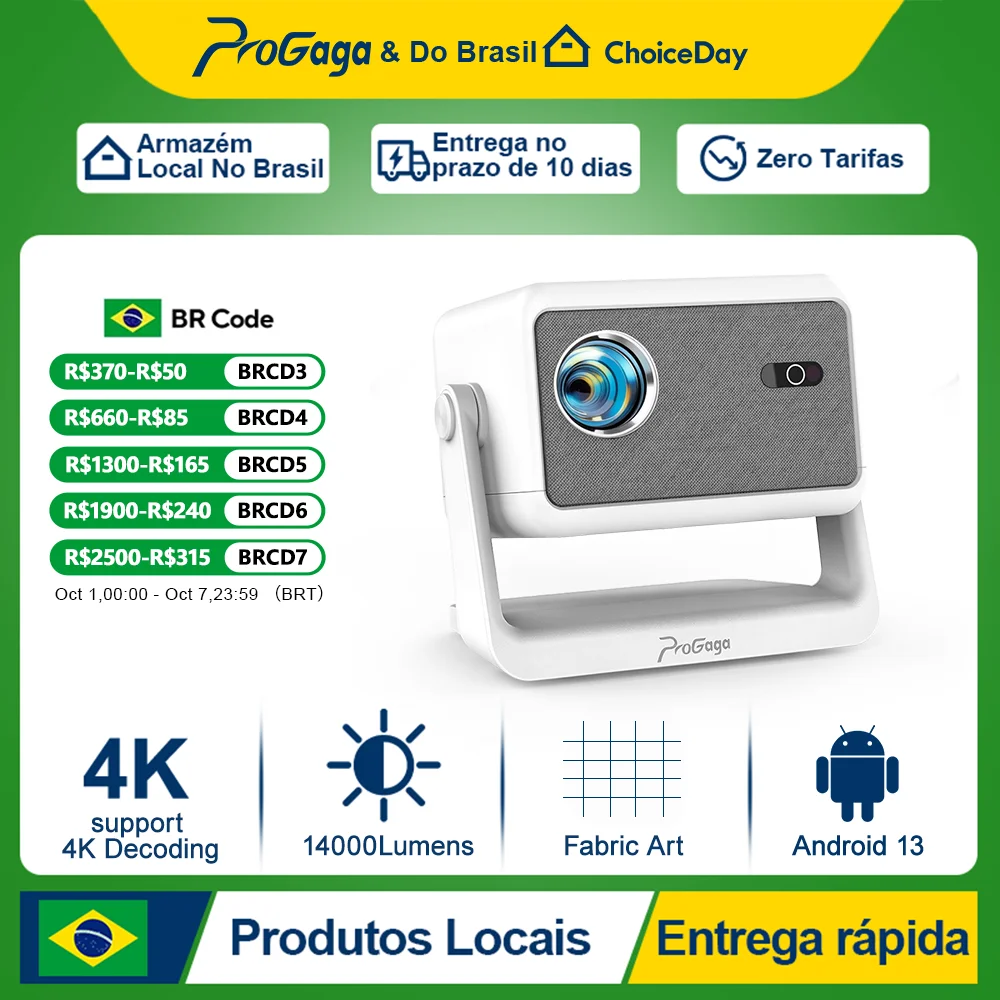 PROGAGA Projetor 1080P PG370 MAX Full HD 4K Android WiFi BT 14000 Lumens Projetor Smart Home Theater Projetor de Vídeo Portátil
