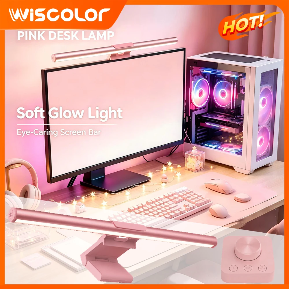 Decorações para PC, Barra de Luz RGBIC para Monitor, Luzes LED Rosa, Suporte de Tela Inteligente com Wi-Fi, Controle Remoto Regulável para Gamers, Barra de Luz LED para Mesa
