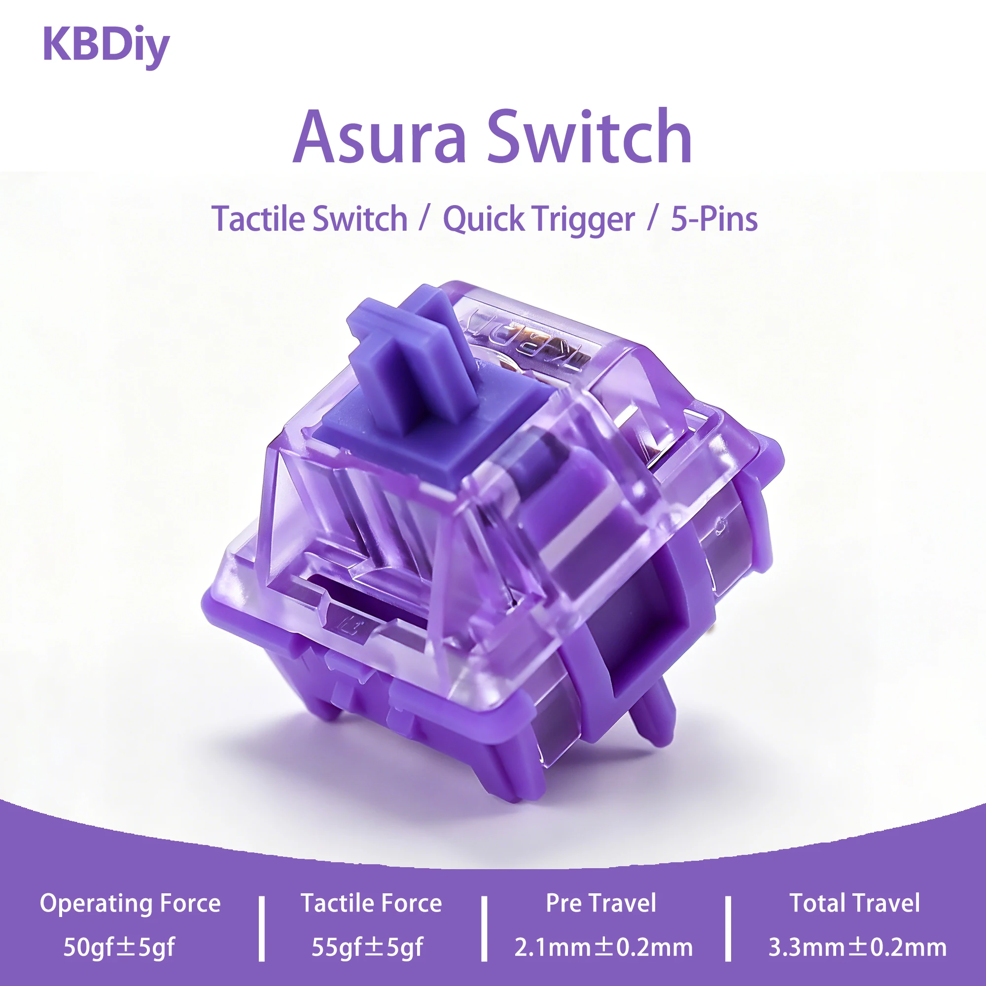 KBDiy Asura Switch 5 Pinos 50gf Pré-Lubrificado POM PC Tátil Cremoso Personalizado DIY para Teclado Mecânico Gamer 60% 75% Aula F75 KBDiy Asura Switch 5 Pinos 50gf Pré-Lubrificado POM PC Tátil Cremoso Personalizado DIY para Teclado Mecânico Gamer 60% 75% Aula F75