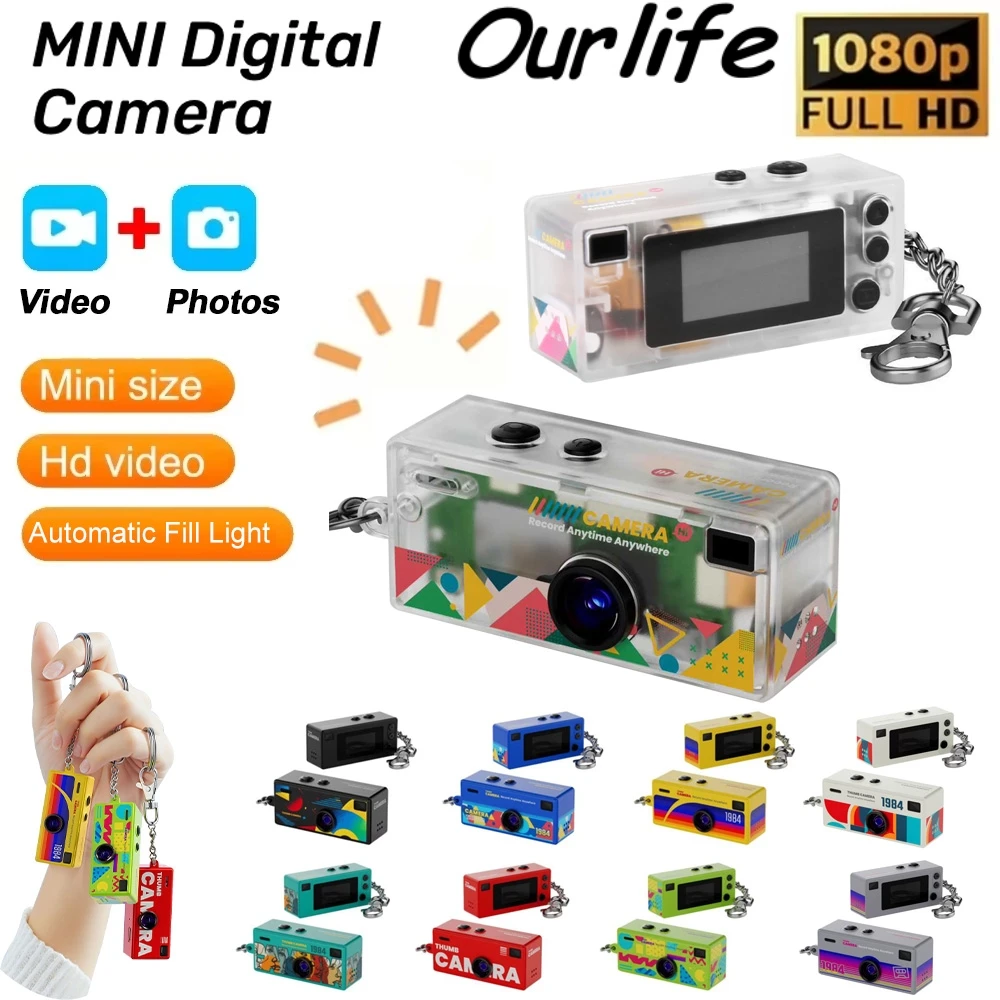 Câmera Mini Ourlife Thumb Keychain de 0,96 polegadas, Câmera de Ação Retro com Suporte para Cartão de Memória, Filmadora de Vídeo 1080P Muito Pequena