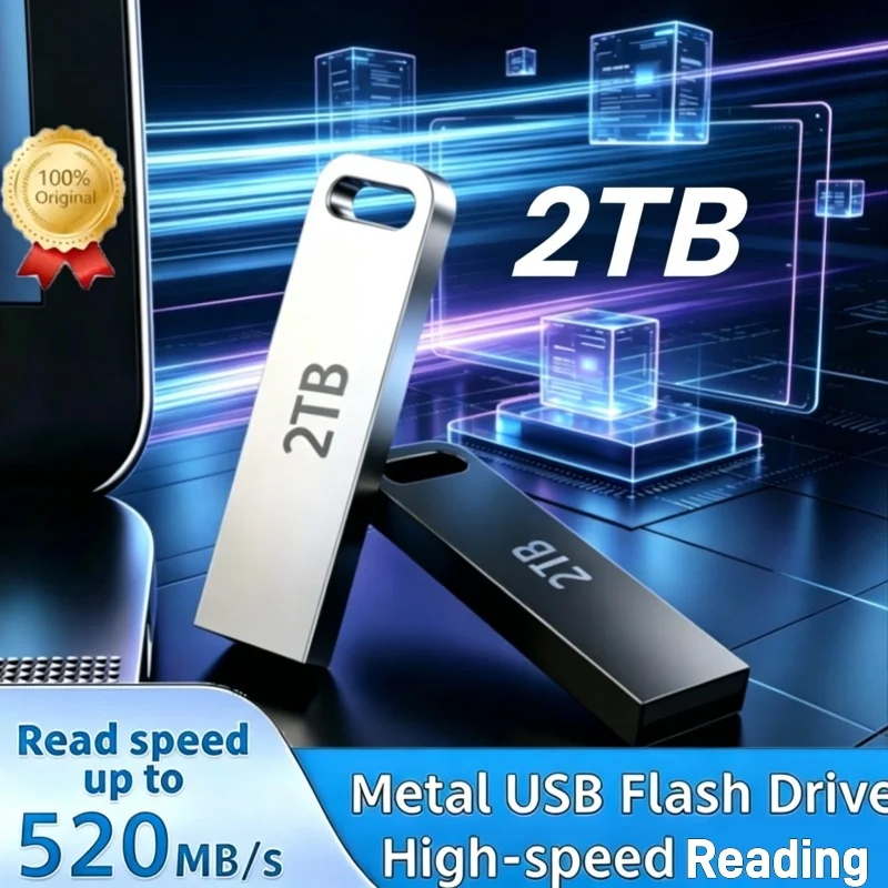 Adaptador USB Metálico Lenovo, Pen Drive USB 3.0 de 128GB, 256GB, 512GB, Alta Velocidade, Mini U Disk, Pen Drive de 1TB, 2TB