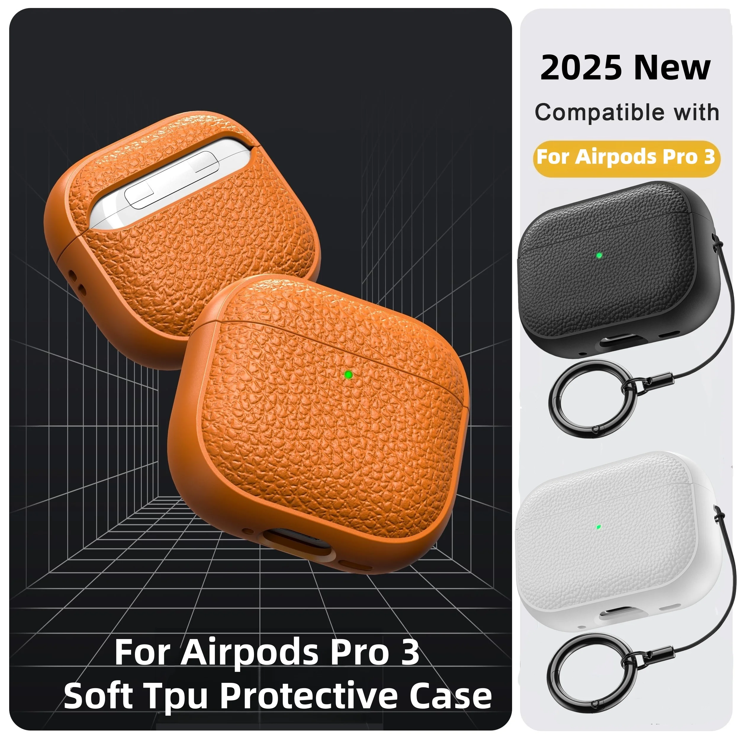 Para AirPods 5/4/Pro 3, acessórios para fones de ouvido em TPU com padrão de couro, capa protetora completa com chaveiro para AirPods 5/4/Pro 3/Pro 2.