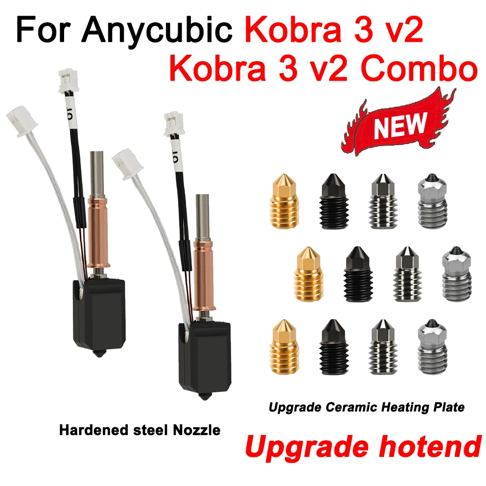 Kit Hotend para Anycubic Kobra 3 V2/Kobra 3 V2 Combo, Novo Hotend Atualizado, Hotend Cerâmico, Bico de Aço Temperado para Impressora 3D