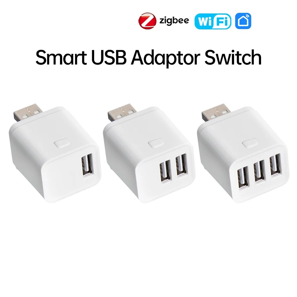 Adaptador Inteligente WiFi/Zigbee Micro USB 5V Mini com 1, 2 ou 3 Portas USB para Controle Smart Life via Alexa, Google Home, Yandex Alice