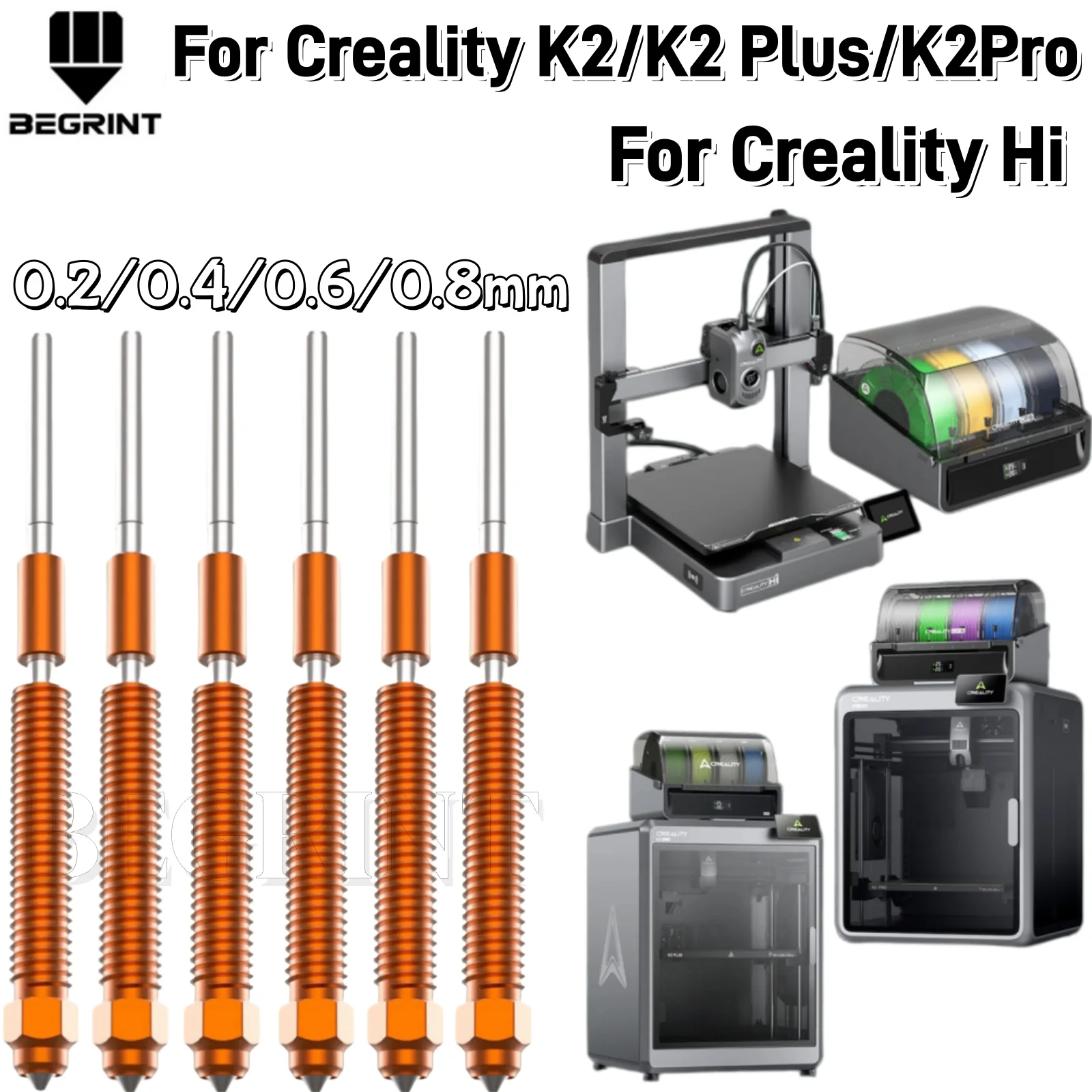 Kit de Bicos de Troca Rápida Unicorn Atualizado para Impressoras 3D Creality K2/K2 Plus/K2 Pro 0.2/0.4/0.6/0.8mm - Peças para Impressora 3D