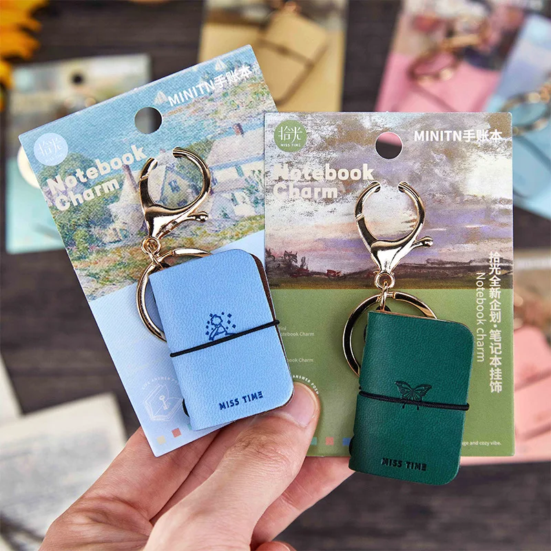 Mr. Paper 2 peças de chaveiro de diário PU – mini diário portátil de couro macio, caderno de charme de mochila, acessório de armazenamento de estilo literário