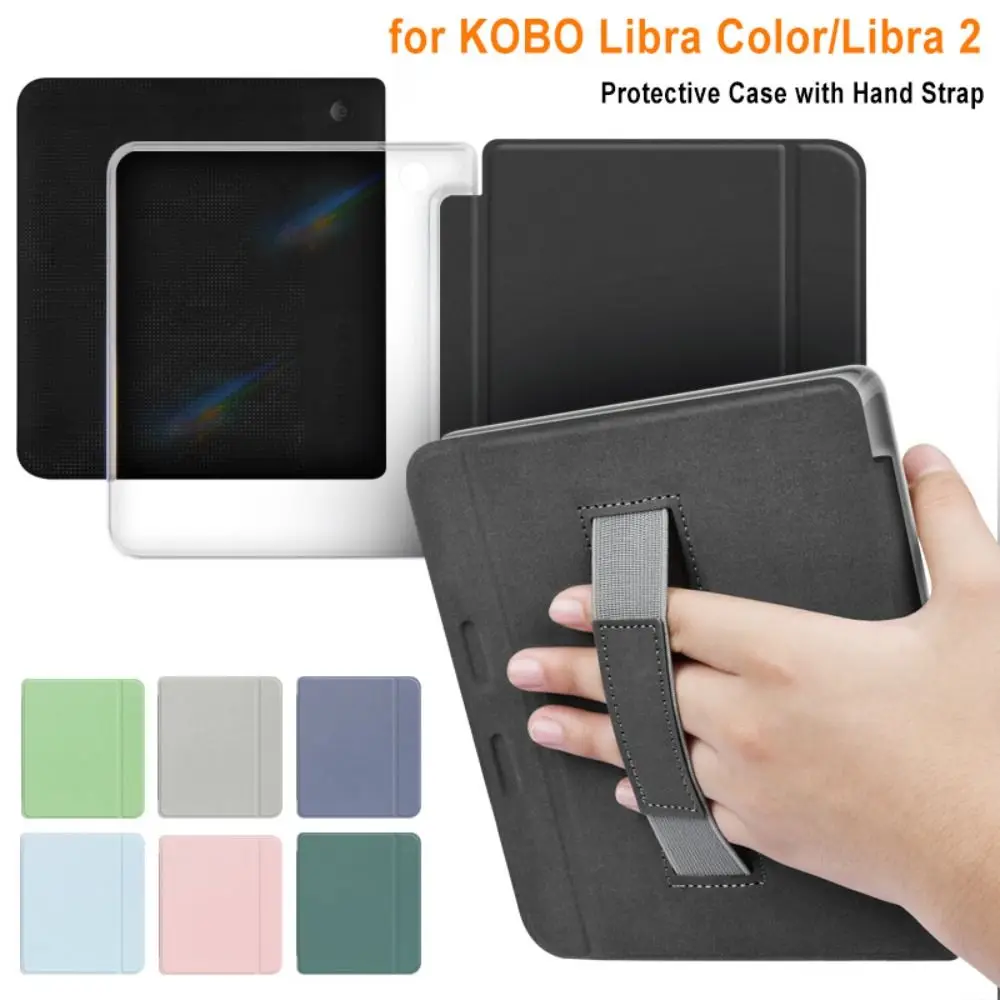 Capa para leitor eletrônico de 7 polegadas com alça de mão, capa protetora acrílica resistente ao desgaste, capa inteligente traseira transparente para KOBO Libra Color/2