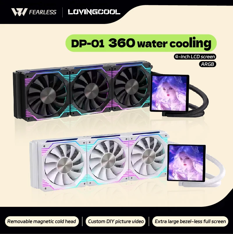 LOVINGCOOL Série DP 360/240 Cooler Líquido para CPU com Tela Magnética Sem Moldura de 4.0 Polegadas Super Grande, Radiador de Água DIY