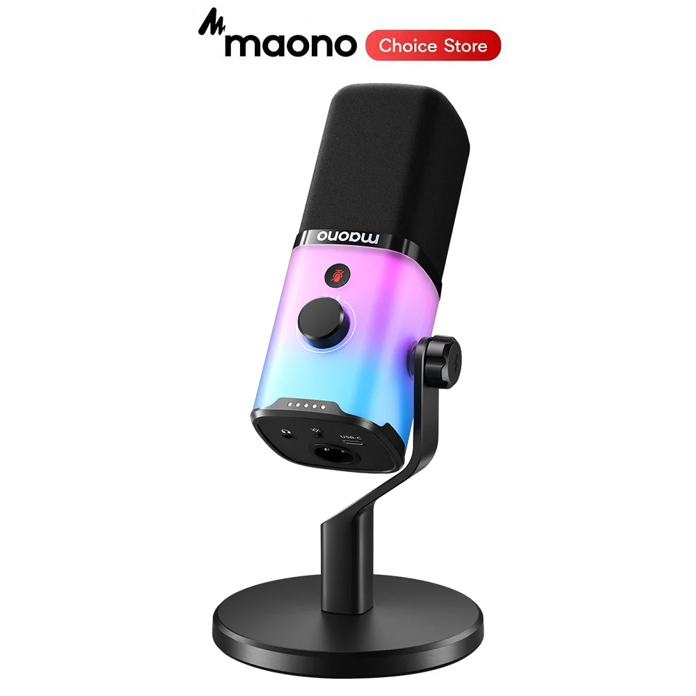 MAONO PD100X Gaming MIC, Microfone Dinâmico USB/XLR com Software EQ RGB, Mudo, Fone de ouvido, MIC para PC Gamer Streaming Podcast PS5/4