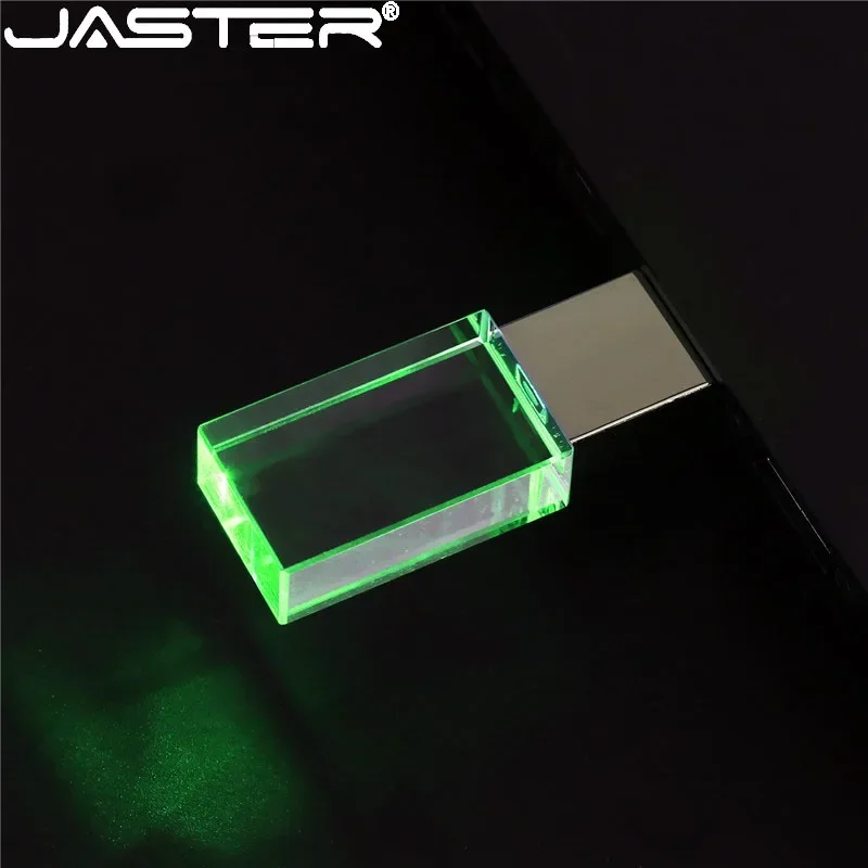 Cristal usb flash drive 64gb azul led pen drive 32gb prata gloden memória vara 16gb presente criativo u disco verde led pendrive 8gb