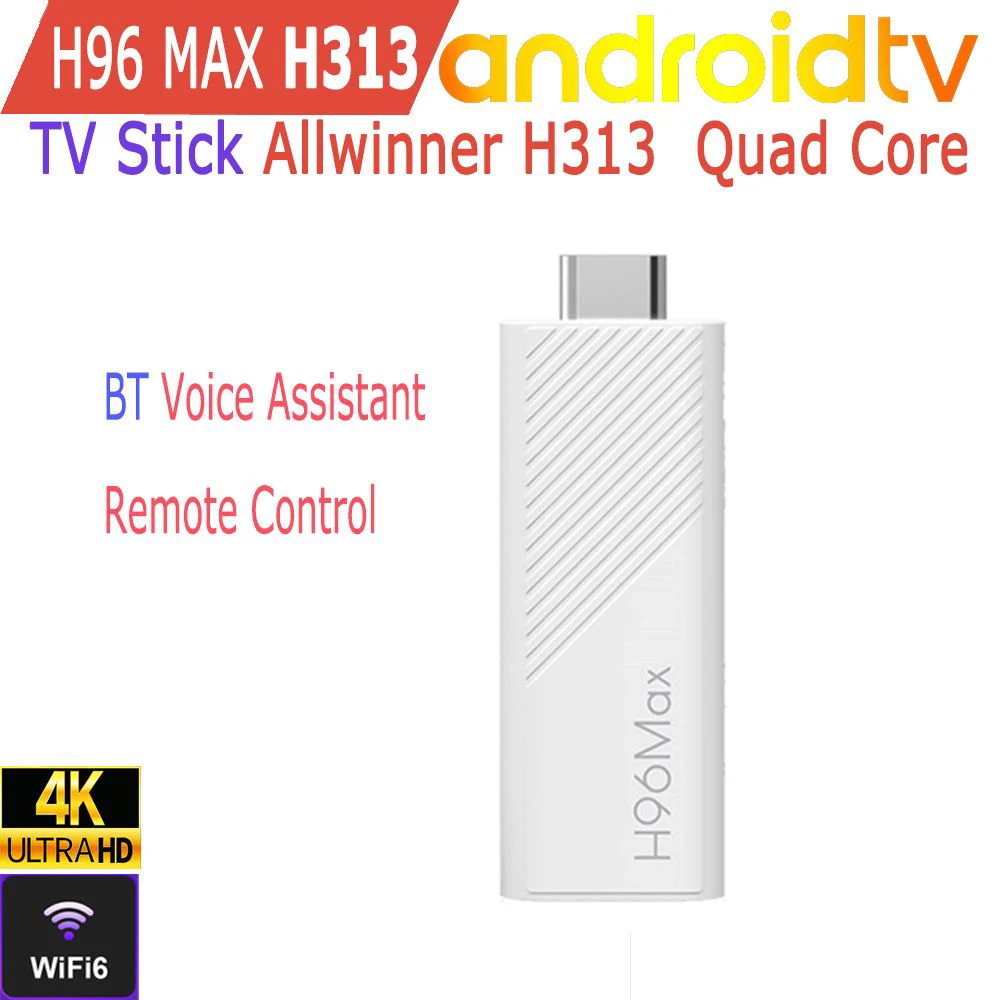 H96 Max H313 Android TV Stick Allwinner Quad Core 4K Wifi6 BT Assistente de Voz Jogo Remoto Media Player Smart TV Box
