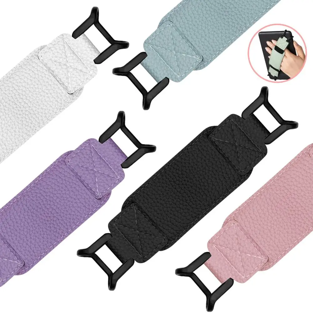 Alça de mão segura em couro PU, alta elasticidade, anti-queda, suporte para e-reader para Kindle/Kobo/Voyaga/Lenovo/Sony, tablet e-book de 6-8 polegadas.