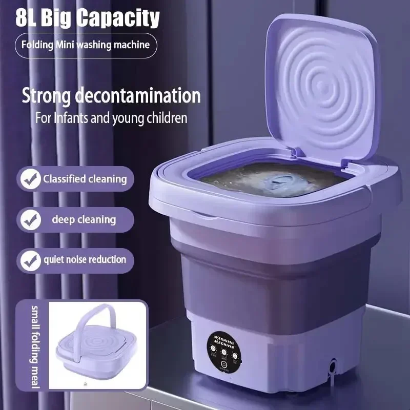 Máquina de lavar roupa dobrável, 8l, com secador giratório, apartamentos, viagem, portátil, meias, roupa íntima, calcinha, bebê, máquina de lavar roupas