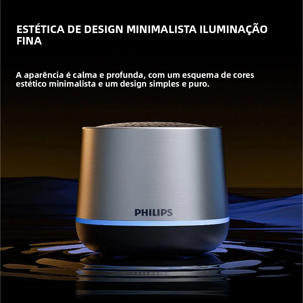 Caixa de Som Bluetooth Sem Fio Philips TAS1009 Mini Portátil Poderosa com Bateria de 1200mAh e Subwoofer RGB para Uso Externo
