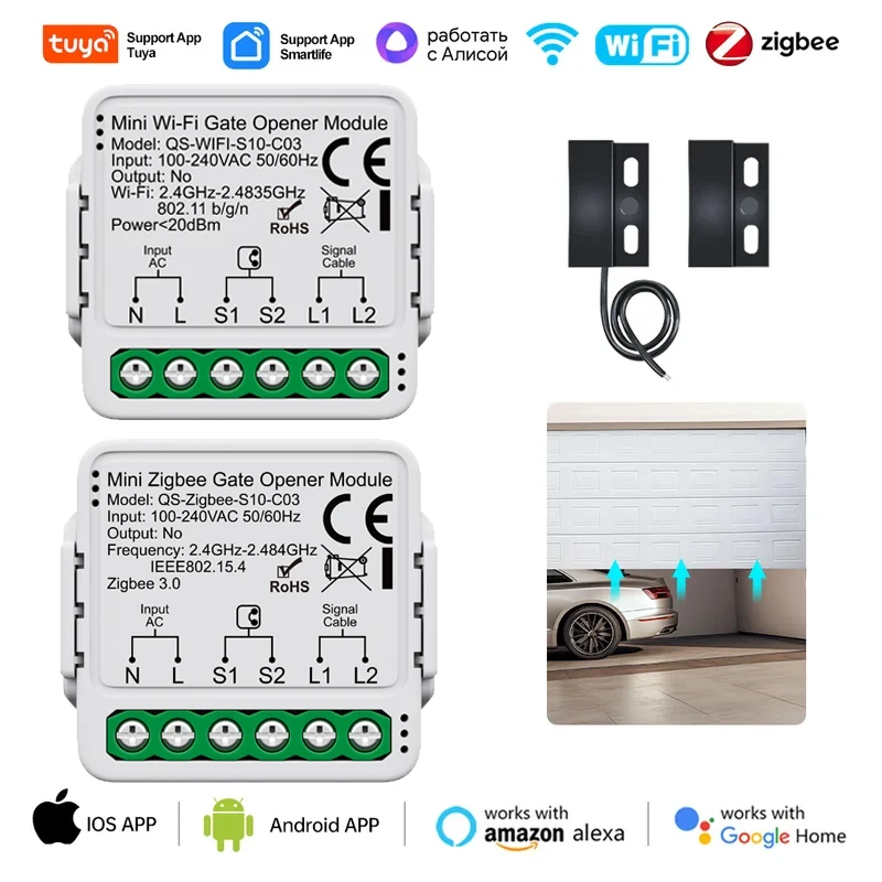 Tuya wifi/zigbee inteligente abridor de porta da garagem controlador interruptor módulo controle remoto voz trabalho com alexa google assistente casa