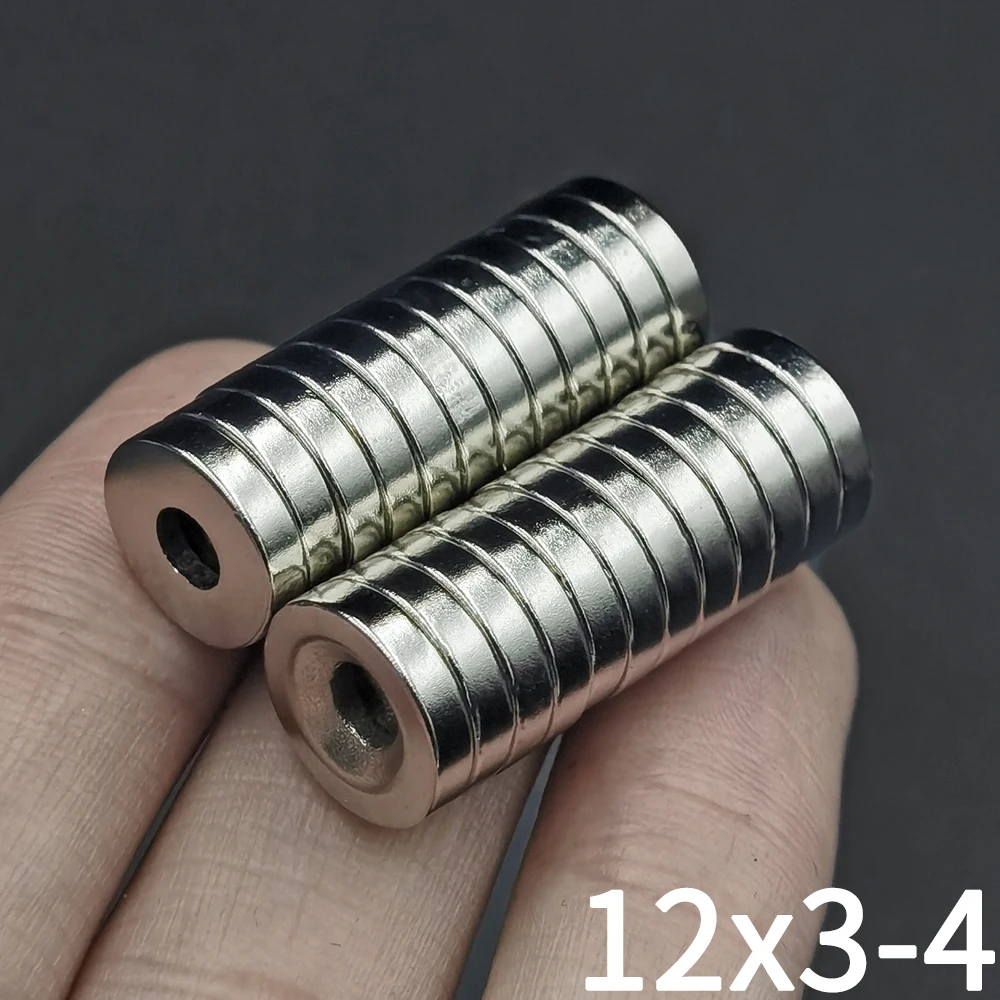 10/20/40 pces 12x3-4 furos ímã 12mm x 3mm buraco 4mm redondo super poderoso forte magnético permanente para geladeira, diy, construção