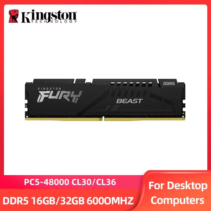 Memória RAM Kingston FURY Beast DDR5 16GB 32GB 6000MHz CL30 CL36 Perfis de Memória AMD EXPO 288Pin DIMM PC5-48000
