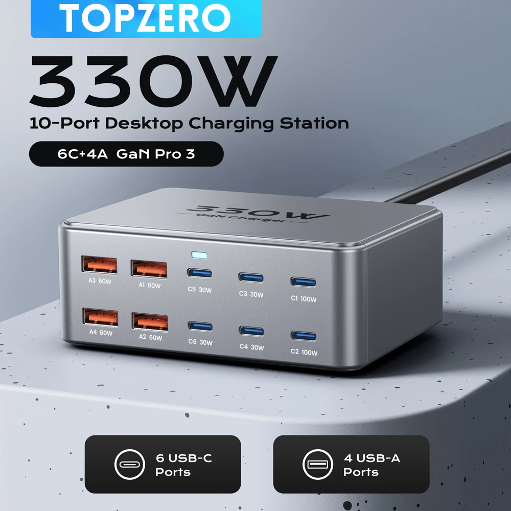 330w usb c gan carregador 100w pd3.0 pps qc3.0 multiport estação de carregamento rápido para portátil iphone 15 16 samsung macbook pro tablet