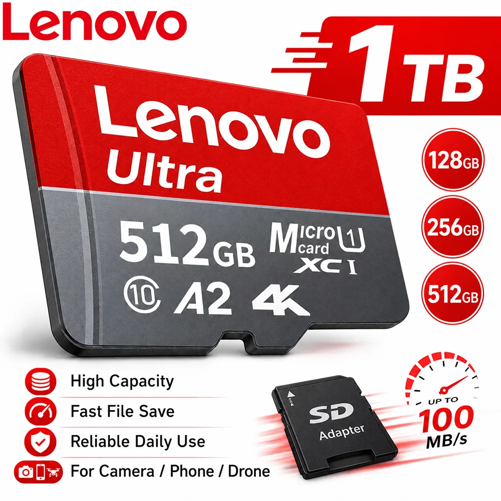 Cartão Micro SD Lenovo Extreme Pro original, 128 GB, 256 GB, 512 GB, classe A2, UHS-I, V30, classe 10, cartão de memória flash para gravação de vídeo em 4K. ﻿