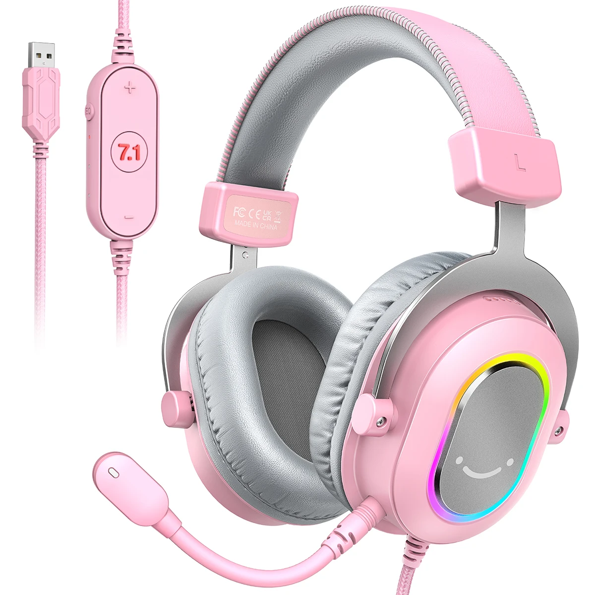 Fone de ouvido para jogos FIFINE com som surround RGB/7.1/MIC/controle de linha, fone de ouvido USB para jogadores/PC/PS4/PS5 Ampligame H6P