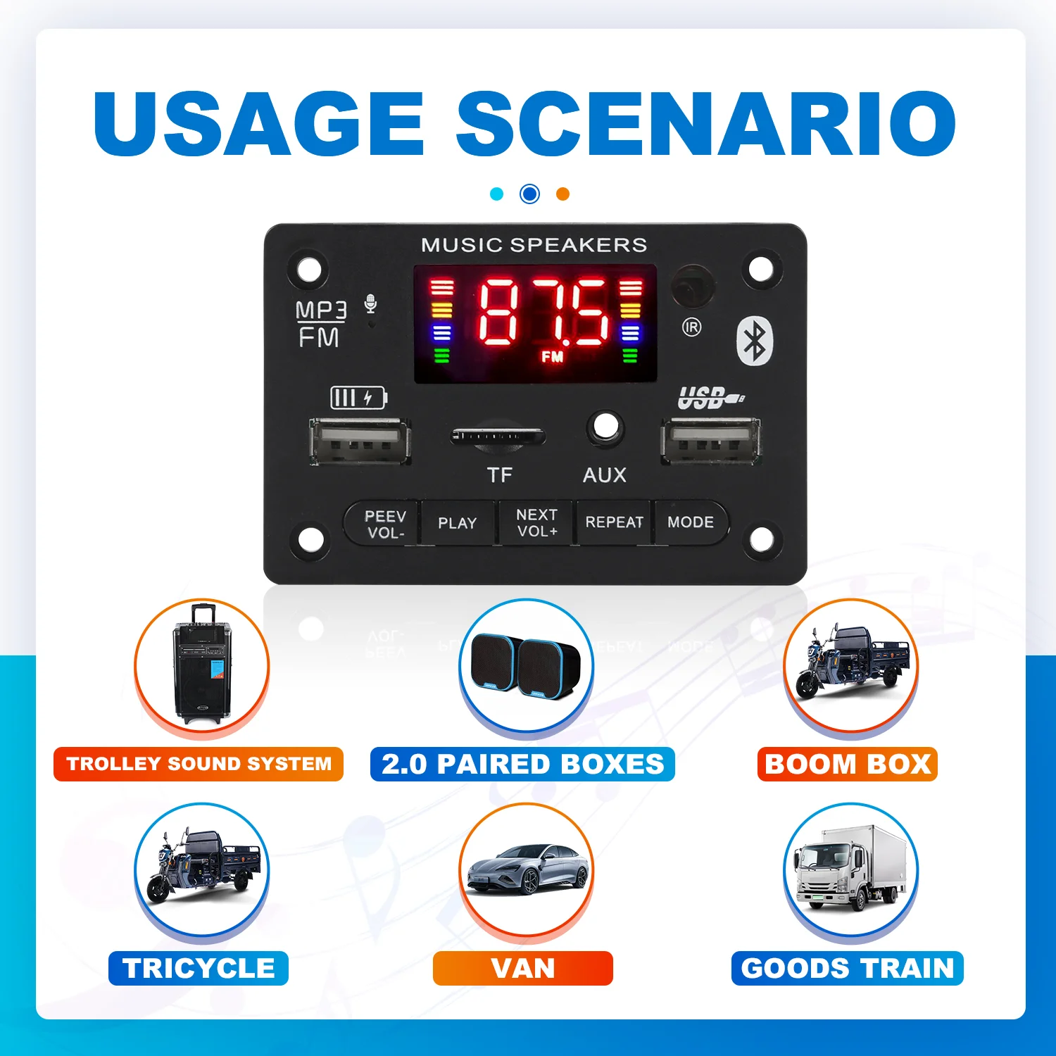 Leitor de música do carro sem fio com controle remoto, MP3 Decoder Board, módulo de áudio, USB, TF, AUX, rádio FM, microfone, DC 9V, 12V, Bluetooth 5.0 Leitor de música do carro sem fio com controle remoto, MP3 Decoder Board, módulo de áudio, USB, TF, AUX, rádio FM, microfone, DC 9V, 12V, Bluetooth 5.0