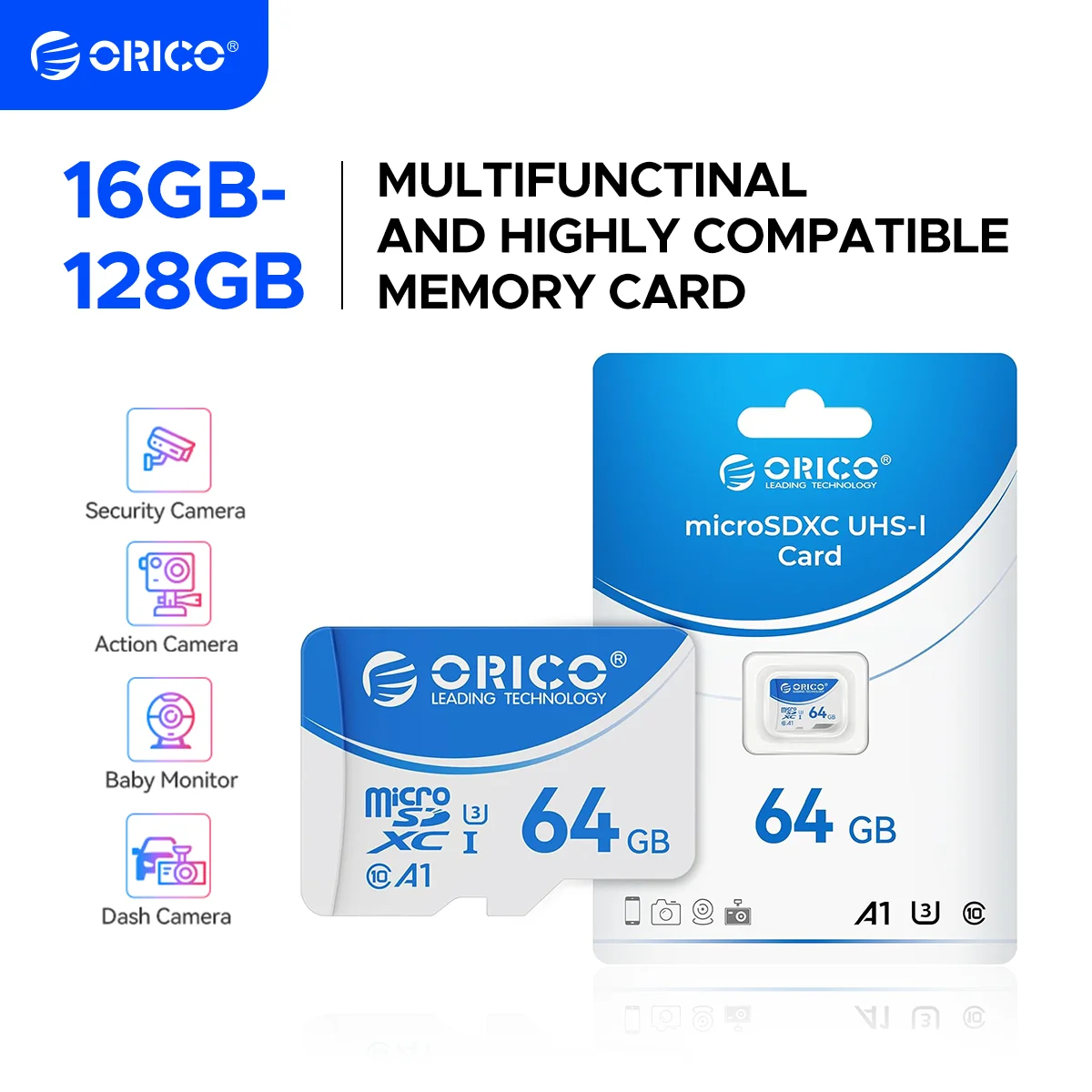 Cartão de Memória ORICO microSDXC UHS-I, Leitura de 70MB/s, 60MB/s, Gravação 4K UHD, U3, Classe 10, V30, A1, Micro SD para Câmera 32GB 64GB