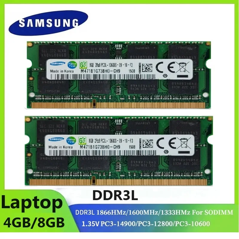 1/2PCS SAMSUNG Memória Ram Laptop SODIMM DDR3L 8GB 4GB 1333Mhz 1600Mhz 1866Mhz PC3-10600 12800 14900 Notebook 1.35V Memória RAM