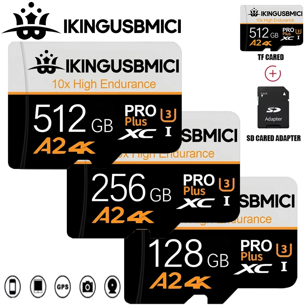 Novo Cartão Micro SD TF Cartões SD Cartão de Memória 128GB 256GB 512GB Alta Resistência V30 para Vigilância GoPro Dispositivos Digitais