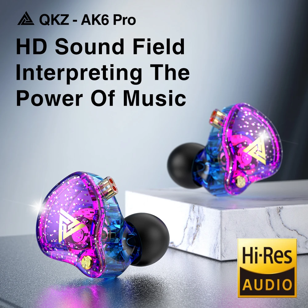 Fone de Ouvido QKZ AK6 Pro com Fio Destacável e Microfone, Headset com Cancelamento de Ruído para Gamers, Músicos e Monitores