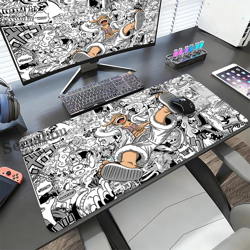 Mouse Pad Grande One PIECE Luffy para Jogos, Base de Borracha Antiderrapante com Borda Costurada para PC Gamer e Teclado de Laptop