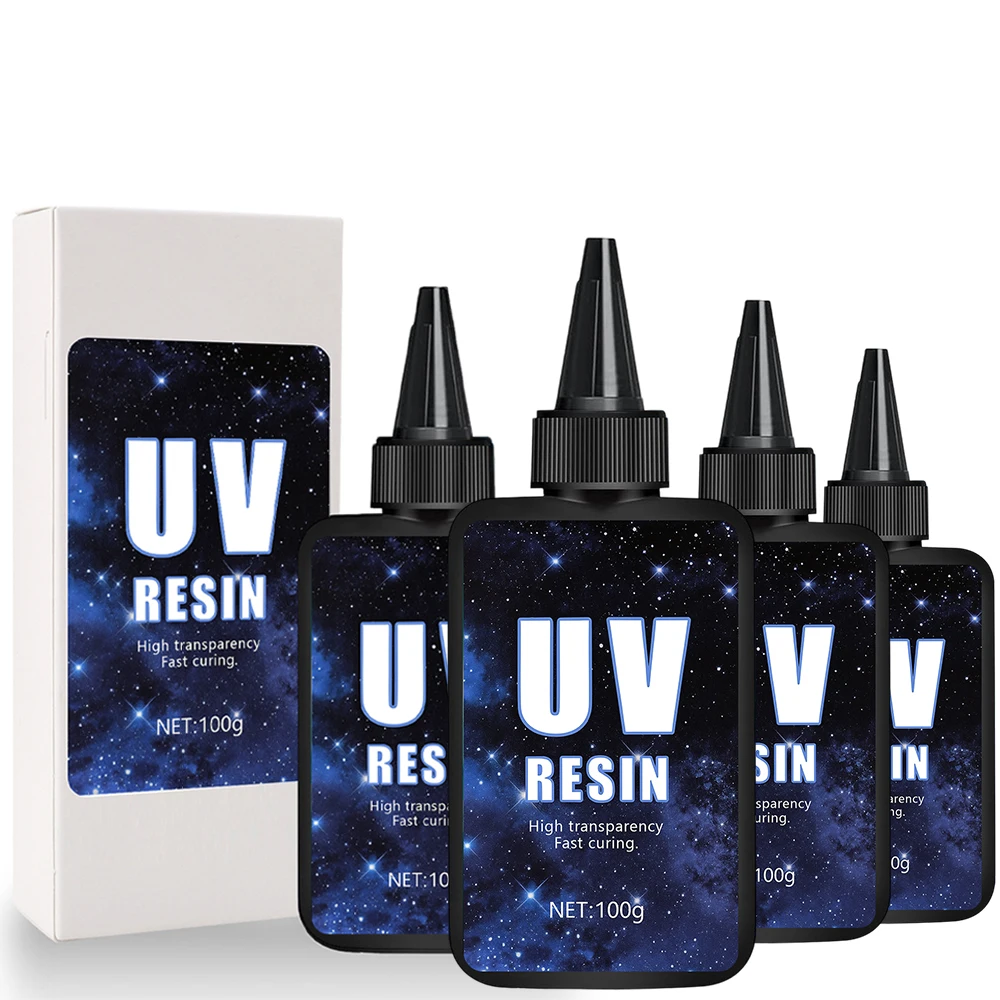 Kit de Resina UV 100-400g - Tamanho Maior e Resina Transparente Cristalina Dura Aprimorada de 200g para Produção de Joias Artesanais