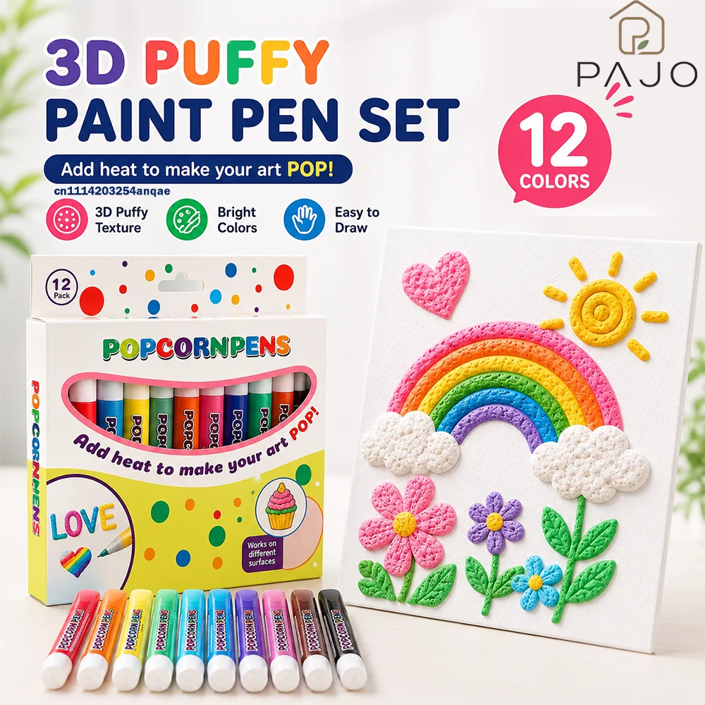 Conjunto de Canetas Puffy Popcorn 6/12 Cores, Marcador Artístico 3D, Caneta de Desenho com Escrita Suave e Fácil para Diário, Caderno, Cartão de Saudação e Artesanato DIY Conjunto de Canetas Puffy Popcorn 6/12 Cores, Marcador Artístico 3D, Caneta de Desenho com Escrita Suave e Fácil para Diário, Caderno, Cartão de Saudação e Artesanato DIY