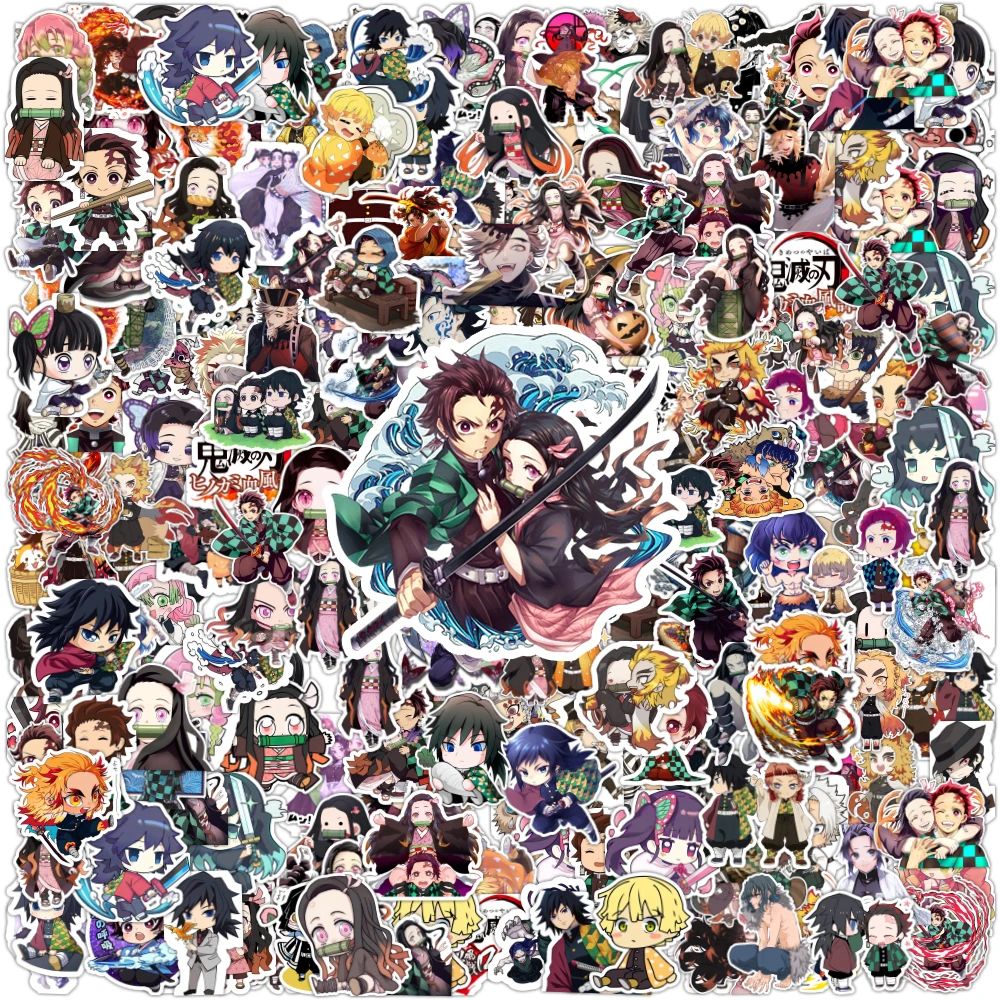 100/200 pçs anime demon slayer dos desenhos animados graffiti adesivos telefone guitarra portátil notebook mala copo adesivo à prova dwaterproof água crianças brinquedo