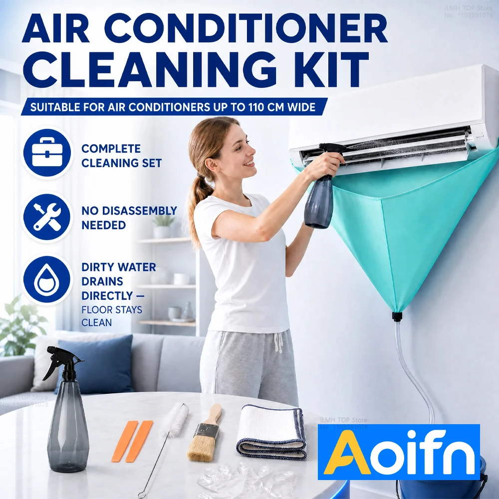 Kit de Limpeza para Ar Condicionado Mini Split Aoifn, Capa Impermeável para Coleta de Água, Mangueira de Drenagem, Ferramenta de Limpeza para Ar Condicionado de Parede Residencial