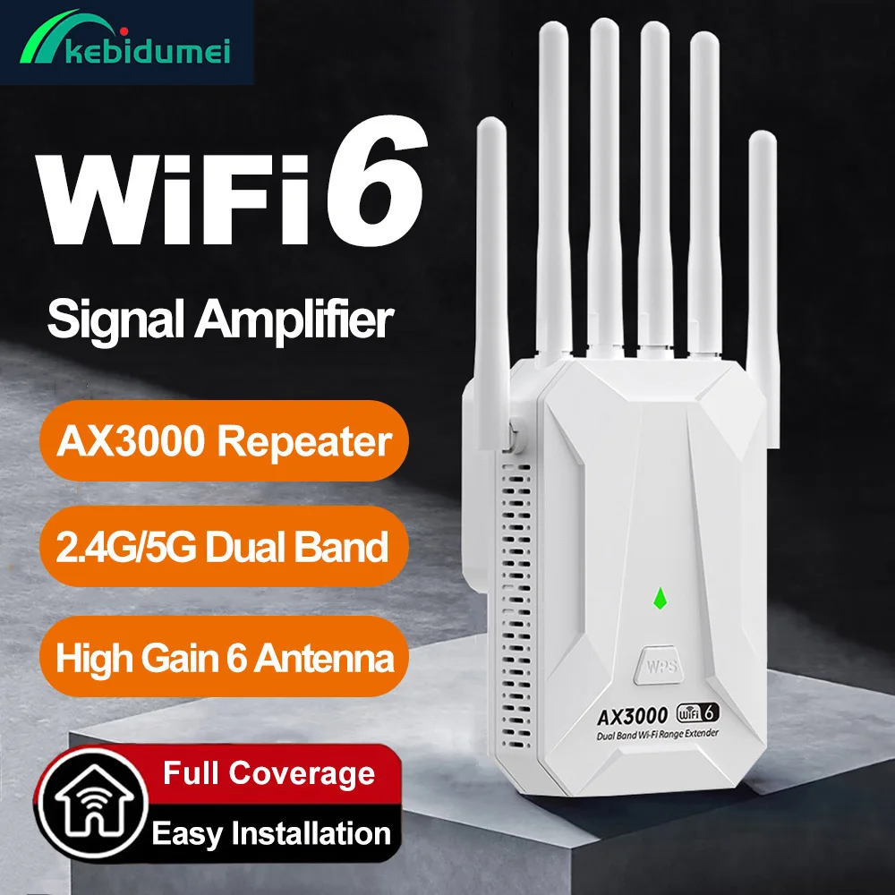Kebidumei ax3000 wifi 6 repetidor roteador sem fio banda dupla 2.4g/5g Wi-Fi6 amplificador de sinal doméstico extensor wi-fi de rede de longo alcance