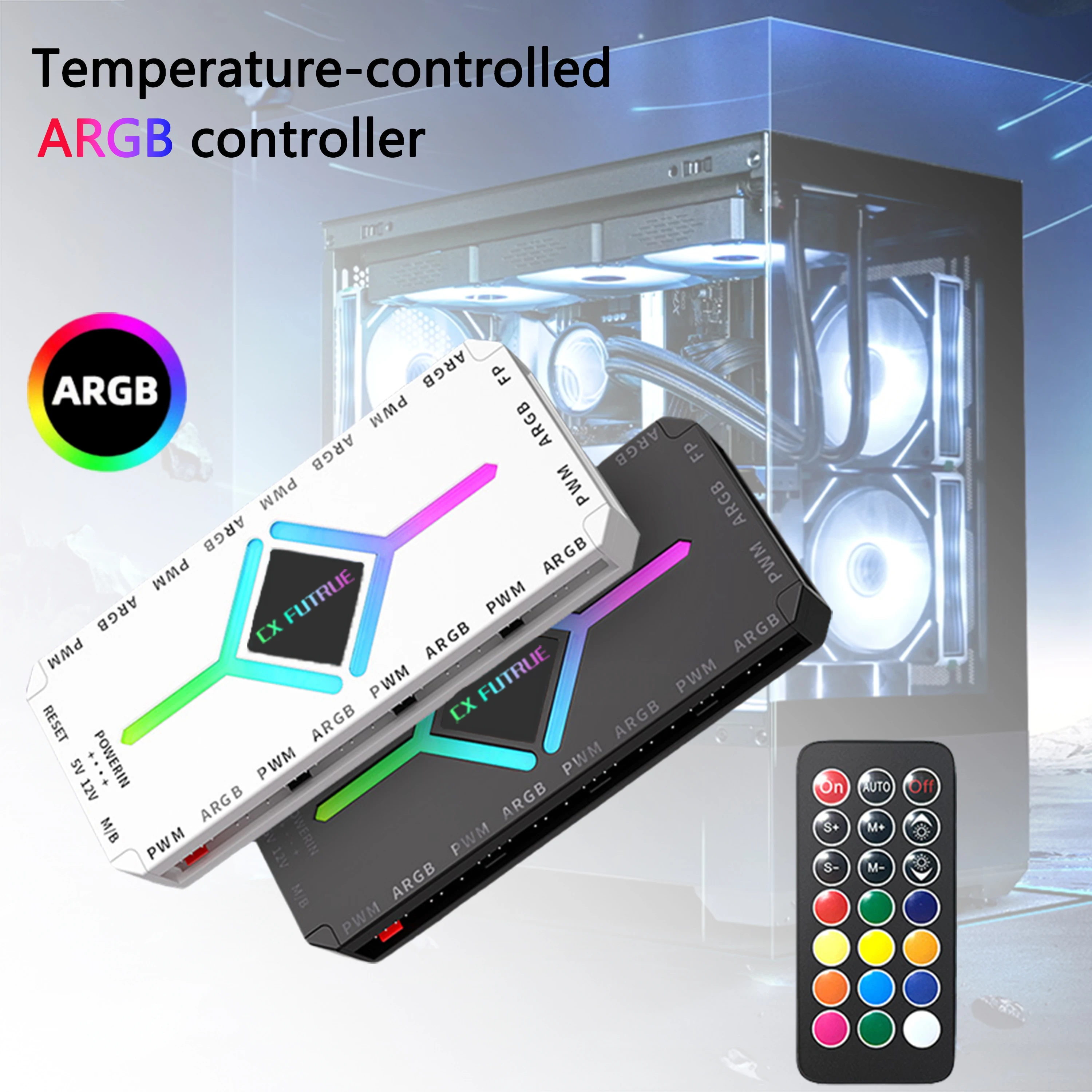Controlador de Ventilador ARGB para PC - Versão com Controle Remoto, Hub de Dupla Função ARGB/PWM, Sincronização com Placa-Mãe, Fonte de Alimentação SATA Controlador de Ventilador ARGB para PC - Versão com Controle Remoto, Hub de Dupla Função ARGB/PWM, Sincronização com Placa-Mãe, Fonte de Alimentação SATA