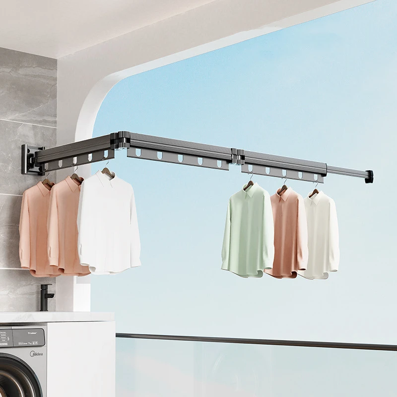 Liga de alumínio dobrável rack de secagem espaço saver roupas secador de parede dobrável rack de secagem sem varanda cabide de roupas