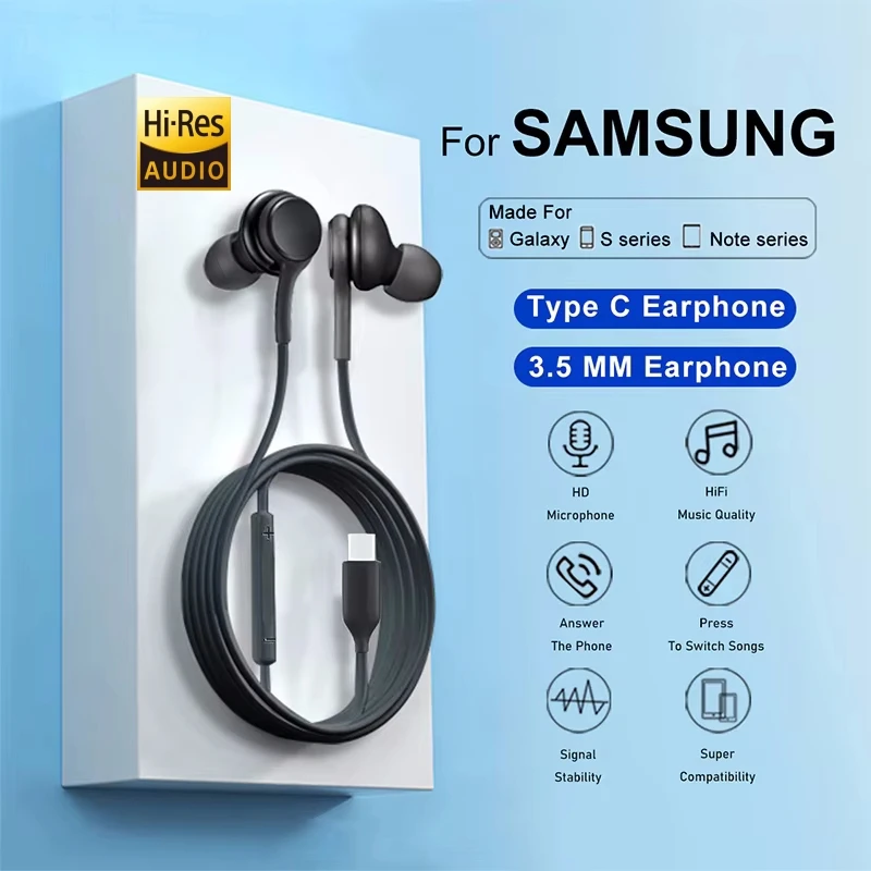 Fone de Ouvido Original Tipo C com Fio para Ultra Xiaomi Huawei Samsung Galaxy S25 S24 S23 S21 S22 Fones de Ouvido Universais de 3,5mm Fone de Ouvido Original Tipo C com Fio para Ultra Xiaomi Huawei Samsung Galaxy S25 S24 S23 S21 S22 Fones de Ouvido Universais de 3,5mm