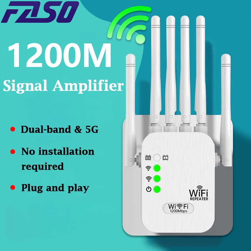 Repetidor WiFi Sem Fio FASO 1200Mbps 2.4G 5.0G Roteador de Sinal 802.11N Extensor de Alcance Longo Amplificador de WiFi