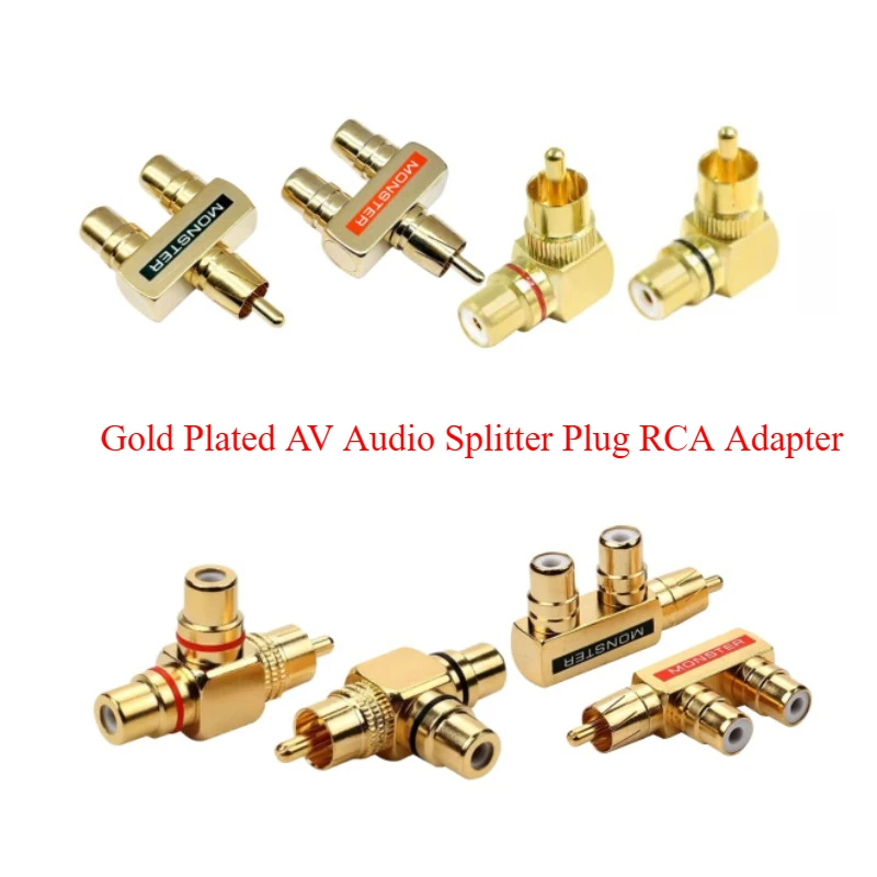 Adaptador RCA de Áudio AV Banhado a Ouro 2 Peças, Conector 1 Macho para 2 Fêmeas para Equipamentos de Áudio e Vídeo de Home Theater Adaptador RCA de Áudio AV Banhado a Ouro 2 Peças, Conector 1 Macho para 2 Fêmeas para Equipamentos de Áudio e Vídeo de Home Theater