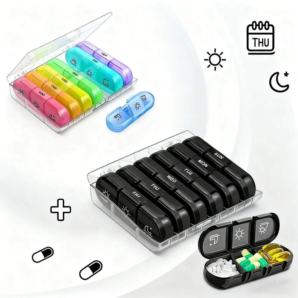 Organizador Semanal de Comprimidos para 7 Dias, 3 Vezes ao Dia, Caixa de Medicamentos Portátil, Dispensador de Comprimidos para Uso Diário em Casa e em Viagens