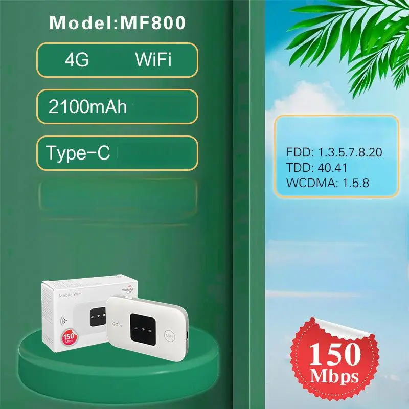 Roteador Portátil 4G LTE com Slot para Cartão SIM, 150Mbps, Bateria de 2100mAh, WiFi de Bolso para Viagens, Casa, Escritório e Uso Externo
