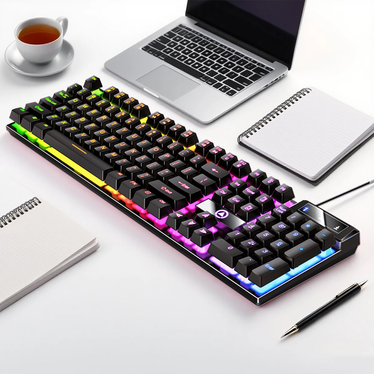 Yindiao k500 teclado com fio para jogos, laptop, desktops, computador, acessórios de escritório, teclado gamer de baixo perfil com numpad