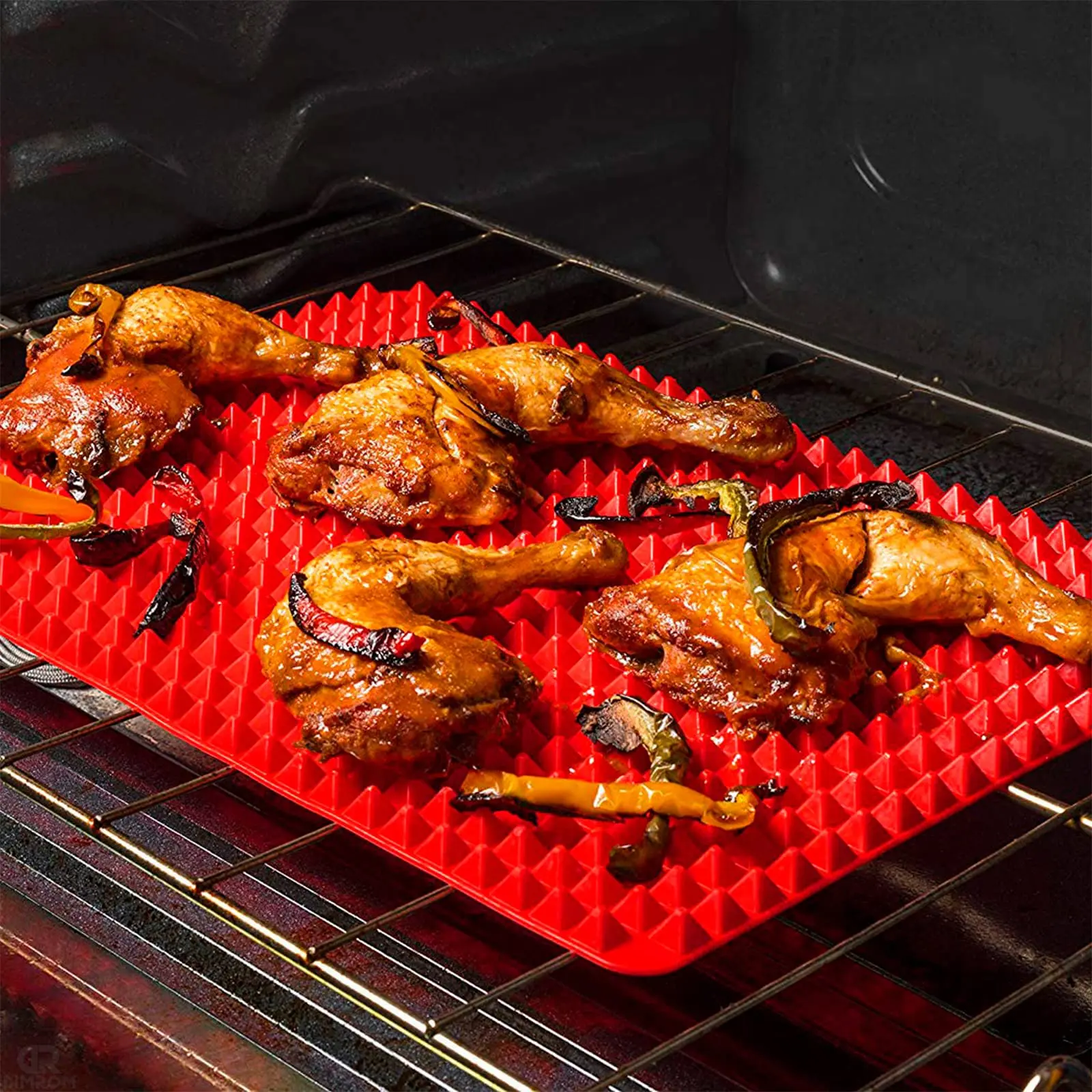 Tapete de cozimento de silicone antiaderente 16*11in pirâmide esteira de cozimento bpa livre pan para assar forno de microondas fácil limpeza tapete de frango assado