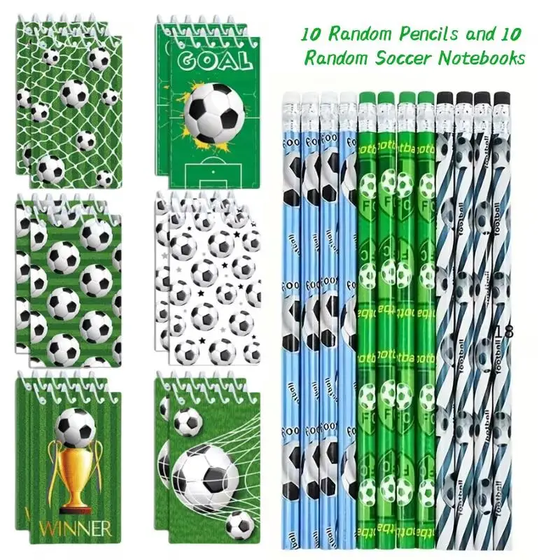 Conjunto de 20 Lápis e Cadernos de Futebol para Crianças, Tema Esportivo, Lembrancinhas de Festa de Aniversário, Recheio de Piñata, Recompensa Escolar, Presente de Natal Conjunto de 20 Lápis e Cadernos de Futebol para Crianças, Tema Esportivo, Lembrancinhas de Festa de Aniversário, Recheio de Piñata, Recompensa Escolar, Presente de Natal