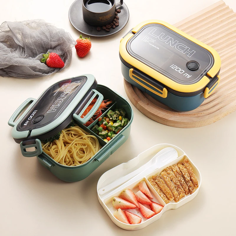Única lancheira de camada dupla, compartimento portátil, Fruit Food Box, microondas lancheira, garfo e colher, piquenique caixa fresca Única lancheira de camada dupla, compartimento portátil, Fruit Food Box, microondas lancheira, garfo e colher, piquenique caixa fresca