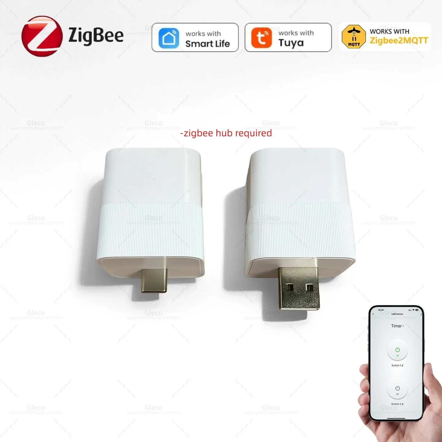 Zigbee micro usb tipo-c adaptador interruptor 2gang 5v mini adaptador de alimentação usb plugue de carga para vida inteligente tuya cena de automação residencial z2m
