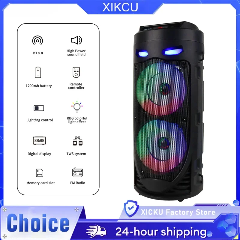 Caixa de Som Portátil Bluetooth 5.0 com Karaokê, Luzes LED Coloridas, Soundbar, Subwoofer Sem Fio, HiFi Boombox para Festas em Casa e ao Ar Livre